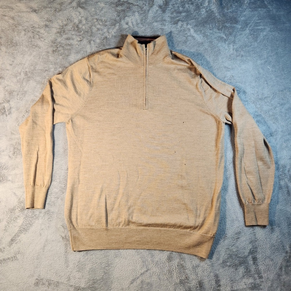 Brooks Brother Sweater Mens XL Beige Camel 1/4 Zip Merino Wool‎ Italian Yarn